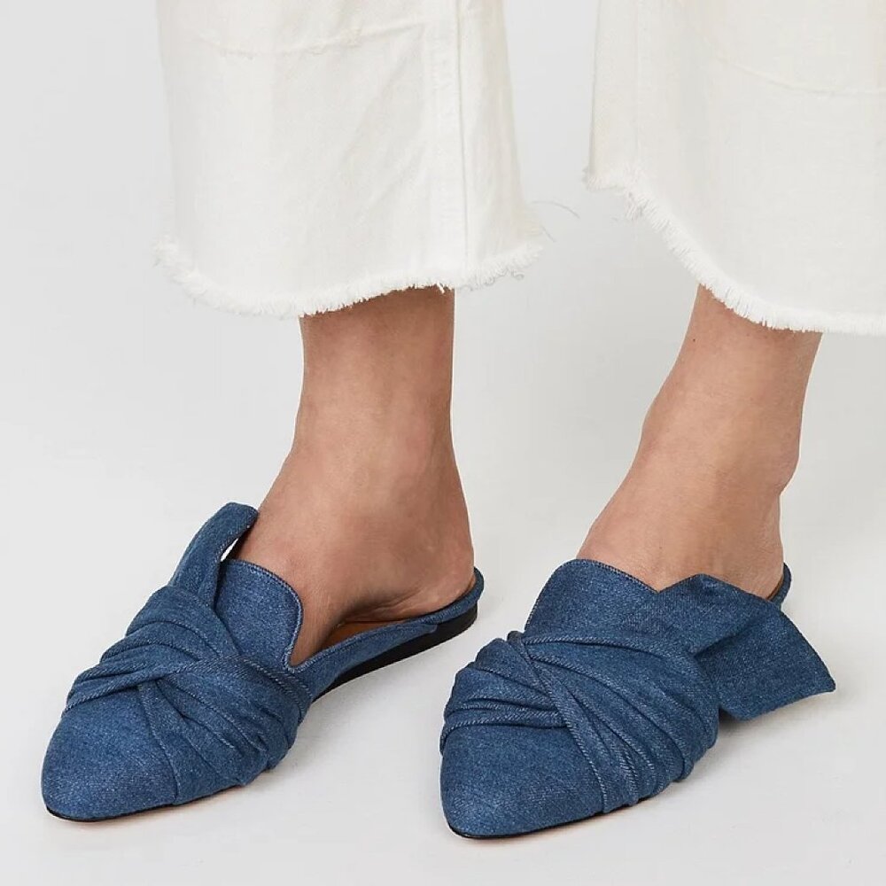 VERONICA BEARD Flat Denim BOW Mules Size 37